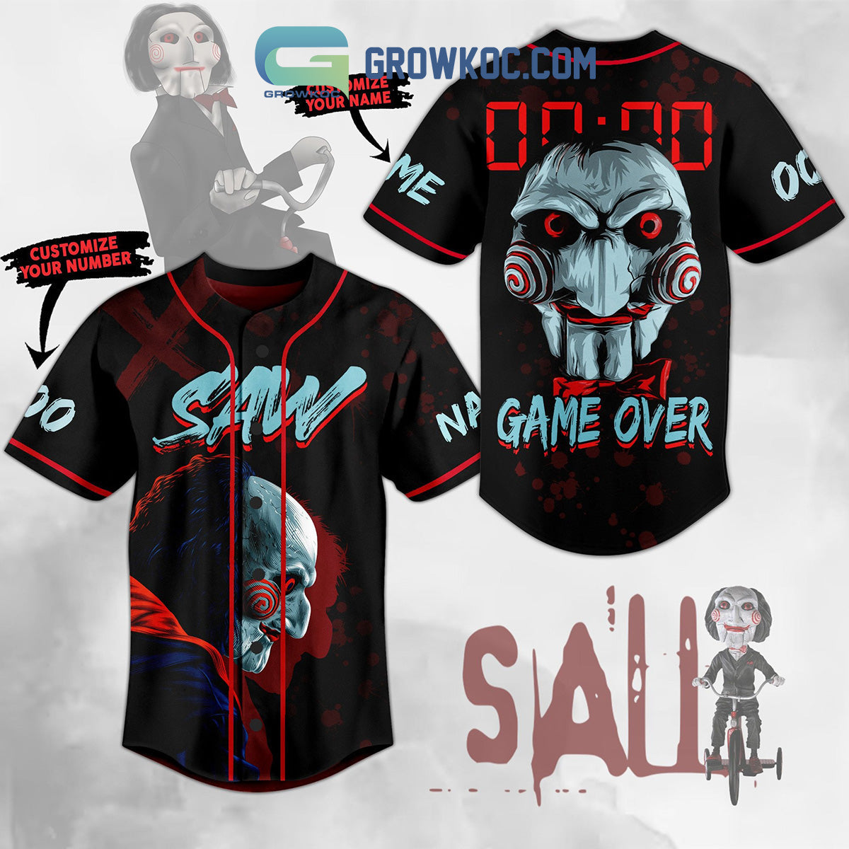 Saw Game Over Personalized Baseball Jersey Unisex T-shirt, Sweatshirt, Hoodie, Long Sleeve Tee - T-Shirt, Sweatshirt, Hoodie