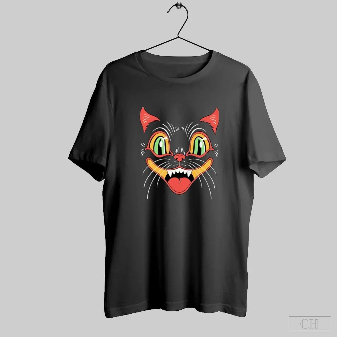 Scary Vintage Halloween Black Cat Face Green Eyes S Black T-Shirts, Hoodie, Sweatshirt - T-Shirt, Sweatshirt, Hoodie