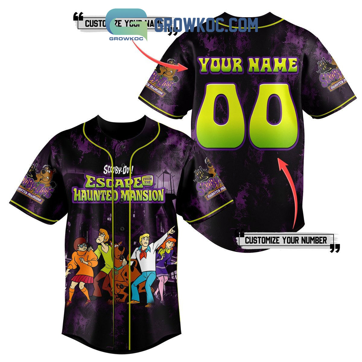 Scooby Doo Escape From The Haunted Mansion Personalized Baseball Jersey Unisex T-shirt, Sweatshirt, Hoodie, Long Sleeve Tee - T-Shirt, Sweatshirt, Hoodie