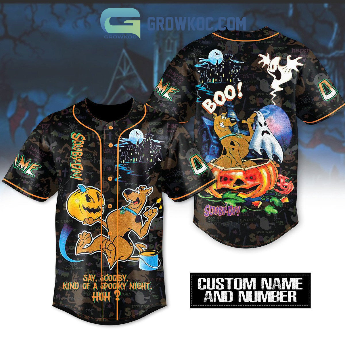 Scooby Doo Say Scooby Kind Of A Spooky Night Halloween Personalized Baseball Jersey Unisex T-shirt, Sweatshirt, Hoodie, Long Sleeve Tee - T-Shirt, Sweatshirt, Hoodie