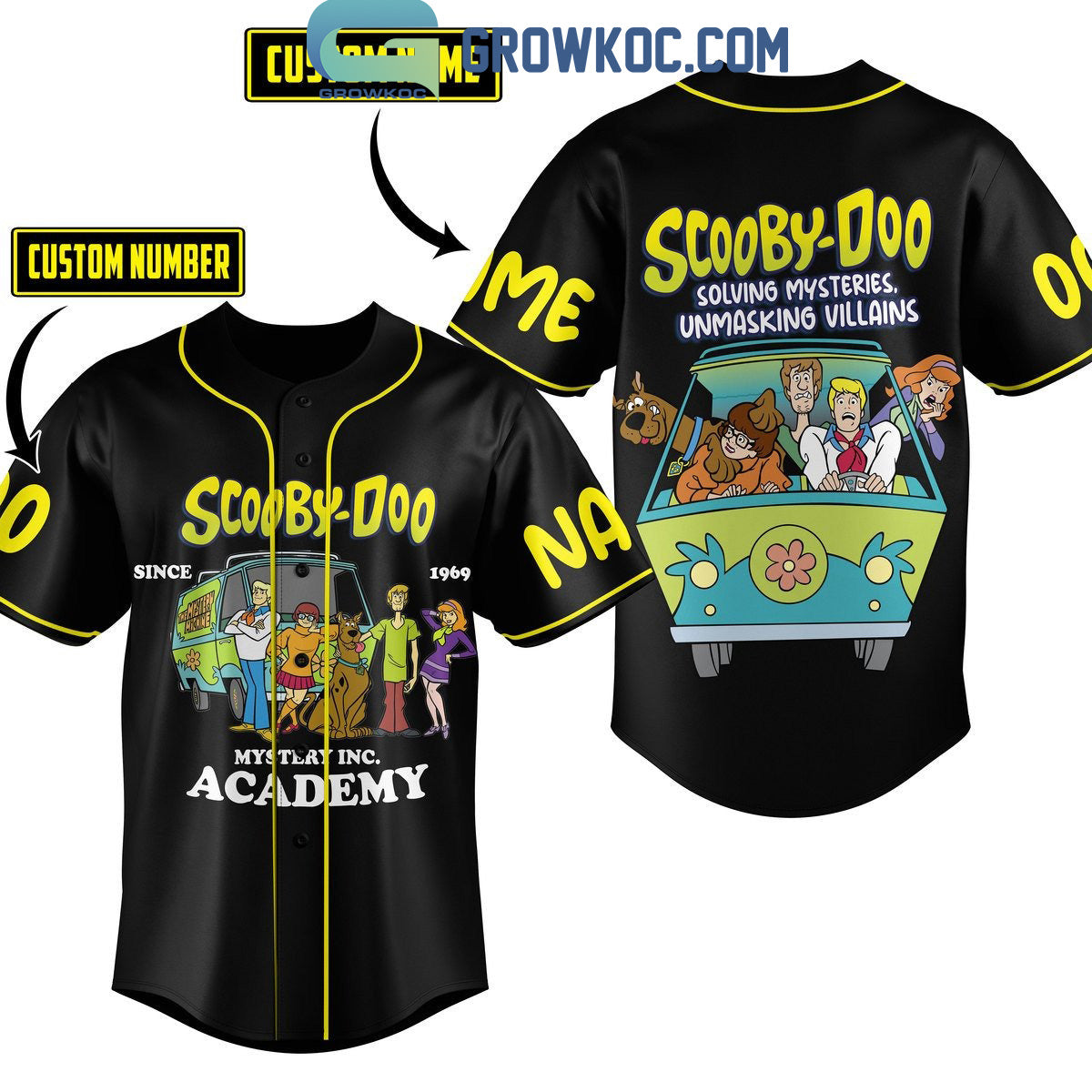 Scooby-Doo Solving Mysteries Unmasking Villains Personalized Baseball Jersey Unisex T-shirt, Sweatshirt, Hoodie, Long Sleeve Tee - T-Shirt, Sweatshirt, Hoodie