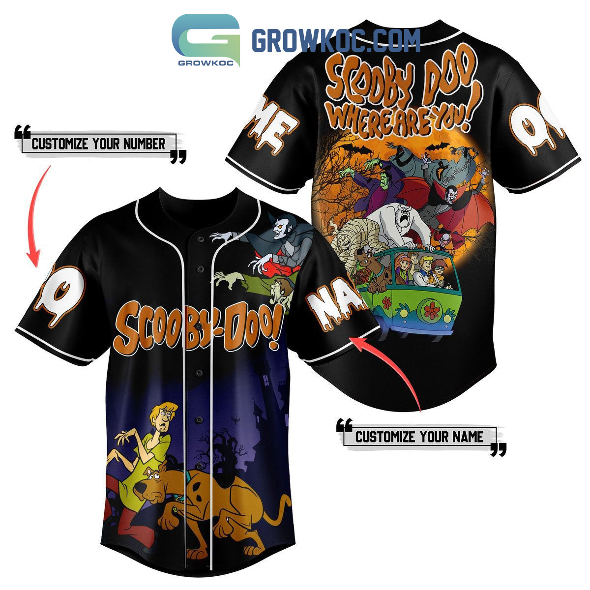 Scooby Doo Where Are You Halloween Night Personalized Baseball Jersey Unisex T-shirt, Sweatshirt, Hoodie, Long Sleeve Tee - T-Shirt, Sweatshirt, Hoodie