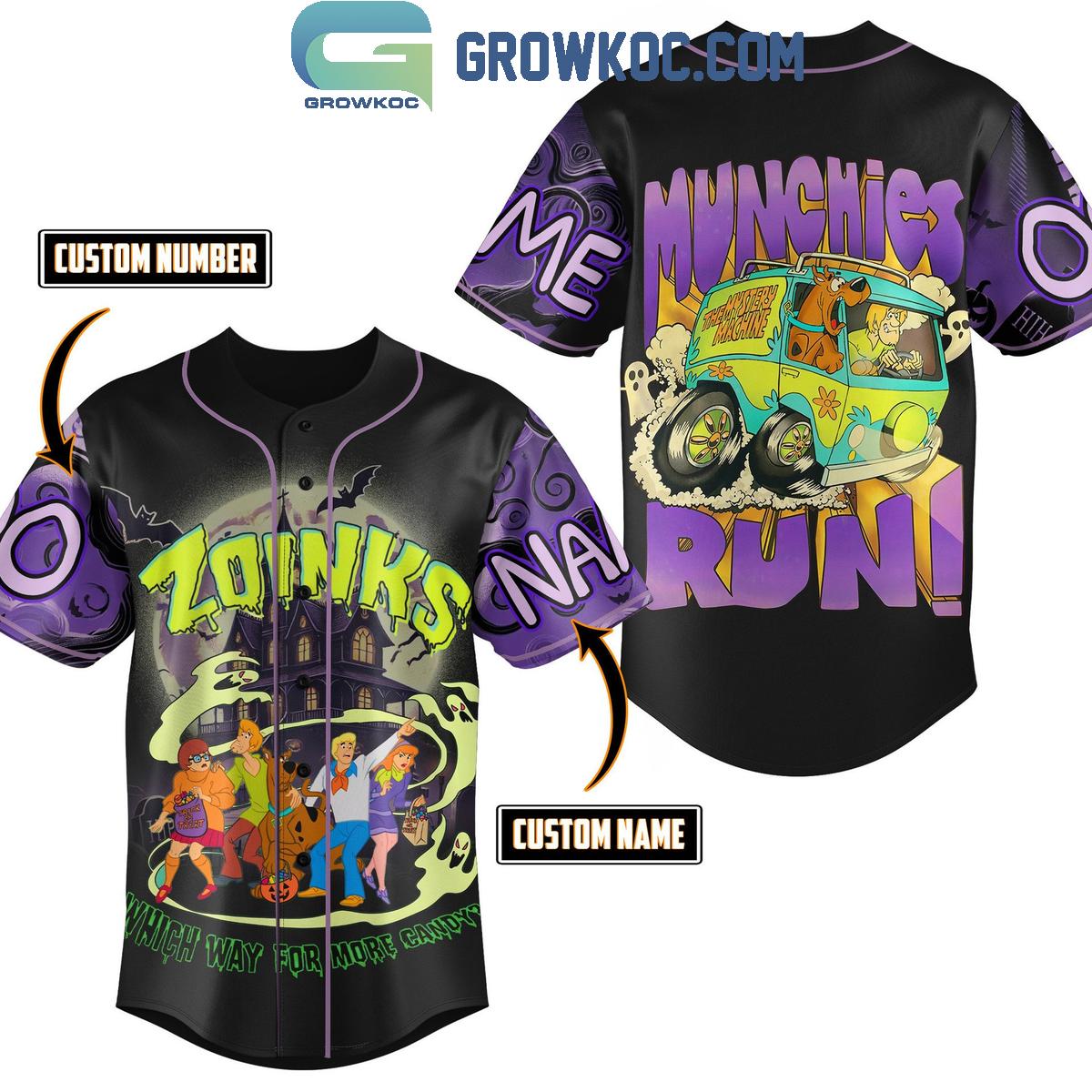 Scooby Doo Zoinks Munchies Run Personalized Baseball Jersey Unisex T-shirt, Sweatshirt, Hoodie, Long Sleeve Tee - T-Shirt, Sweatshirt, Hoodie