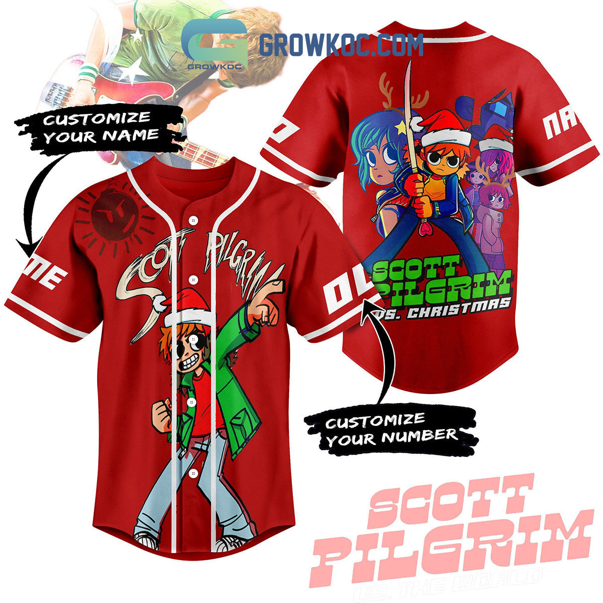 Scott Pilgrim Christmas Personalized Baseball Jersey Unisex T-shirt, Sweatshirt, Hoodie, Long Sleeve Tee - T-Shirt, Sweatshirt, Hoodie
