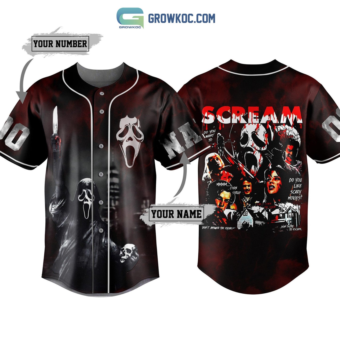 Scream Do You Like Scary Movies Dont Try To Escape Personalized Baseball Jersey Unisex T-shirt, Sweatshirt, Hoodie, Long Sleeve Tee - T-Shirt, Sweatshirt, Hoodie