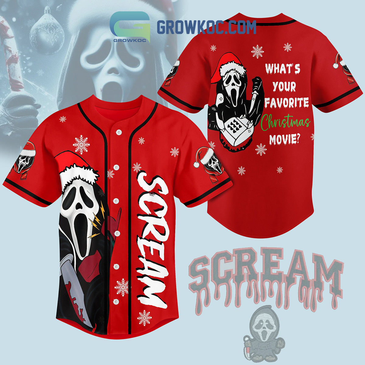 Scream Movies What Is Your Favourite Christmas Movie Holidays Custom Baseball Jersey Unisex T-shirt, Sweatshirt, Hoodie, Long Sleeve Tee - T-Shirt, Sweatshirt, Hoodie