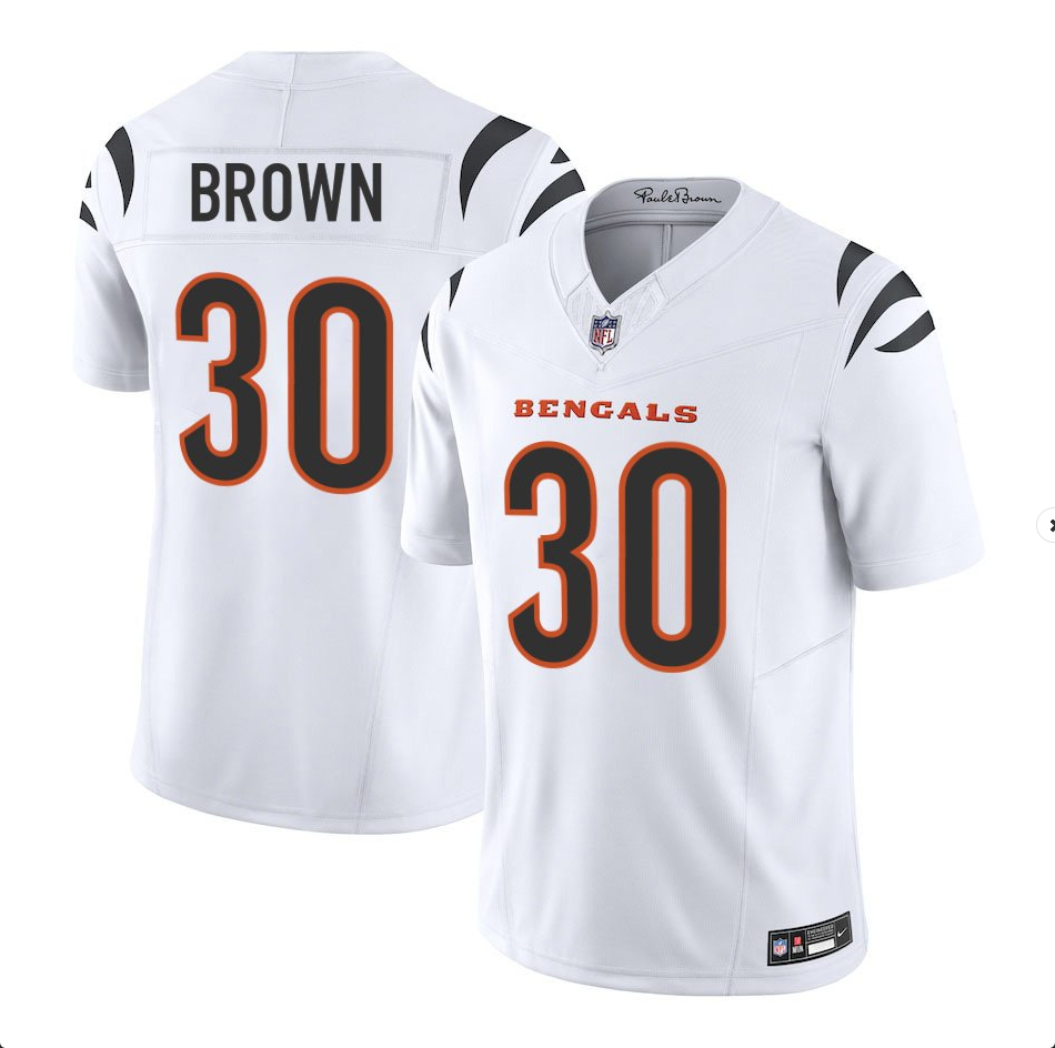 Chase Brown Cincinnati Bengals Jersey - White football jersey product view 1
