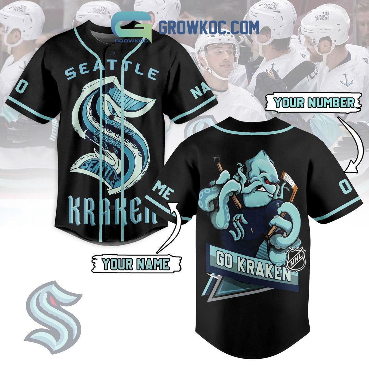Seattle Kraken Go Kraken Personalized Baseball Jersey Unisex T-shirt, Sweatshirt, Hoodie, Long Sleeve Tee - T-Shirt, Sweatshirt, Hoodie