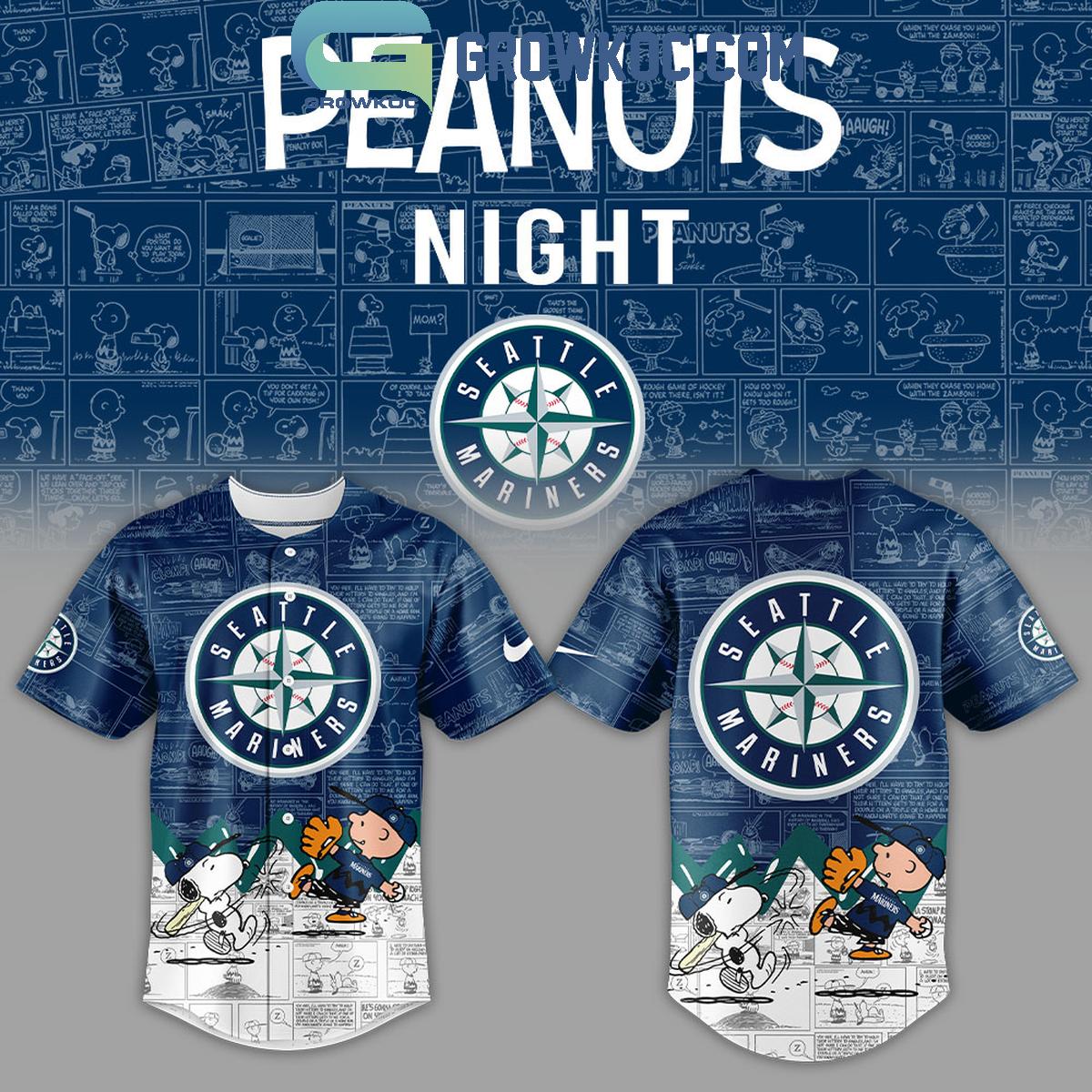 Seattle Mariners Peanuts 75th Anniversary Baseball Jersey Unisex T-shirt, Sweatshirt, Hoodie, Long Sleeve Tee - T-Shirt, Sweatshirt, Hoodie