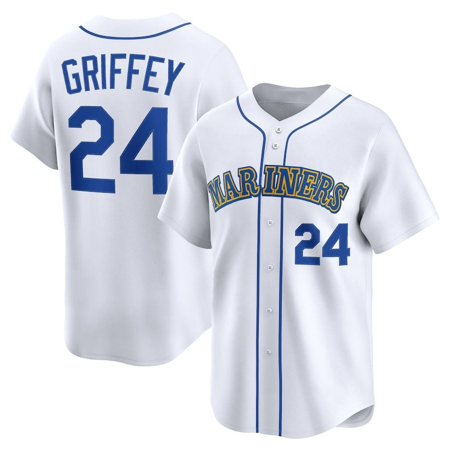 Seattle Mariners #24 Ken Griffey Jr. Throwback Cooperstown Collection Limited Jersey - White Stitched Baseball Jersey baseball jersey product view 1