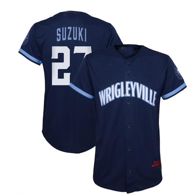 Chicago Cubs #27 Seiya Suzuki Preschool City Connect Script Replica Player Jersey - Navy Baseball Jerseys baseball jersey product view 1