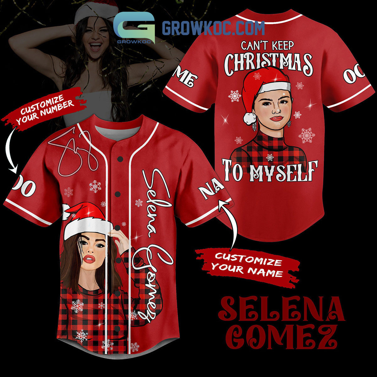 Selena Gomez Can Not Keep Christmas To Myself Custom Name Baseball Jersey Unisex T-shirt, Sweatshirt, Hoodie, Long Sleeve Tee - T-Shirt, Sweatshirt, Hoodie