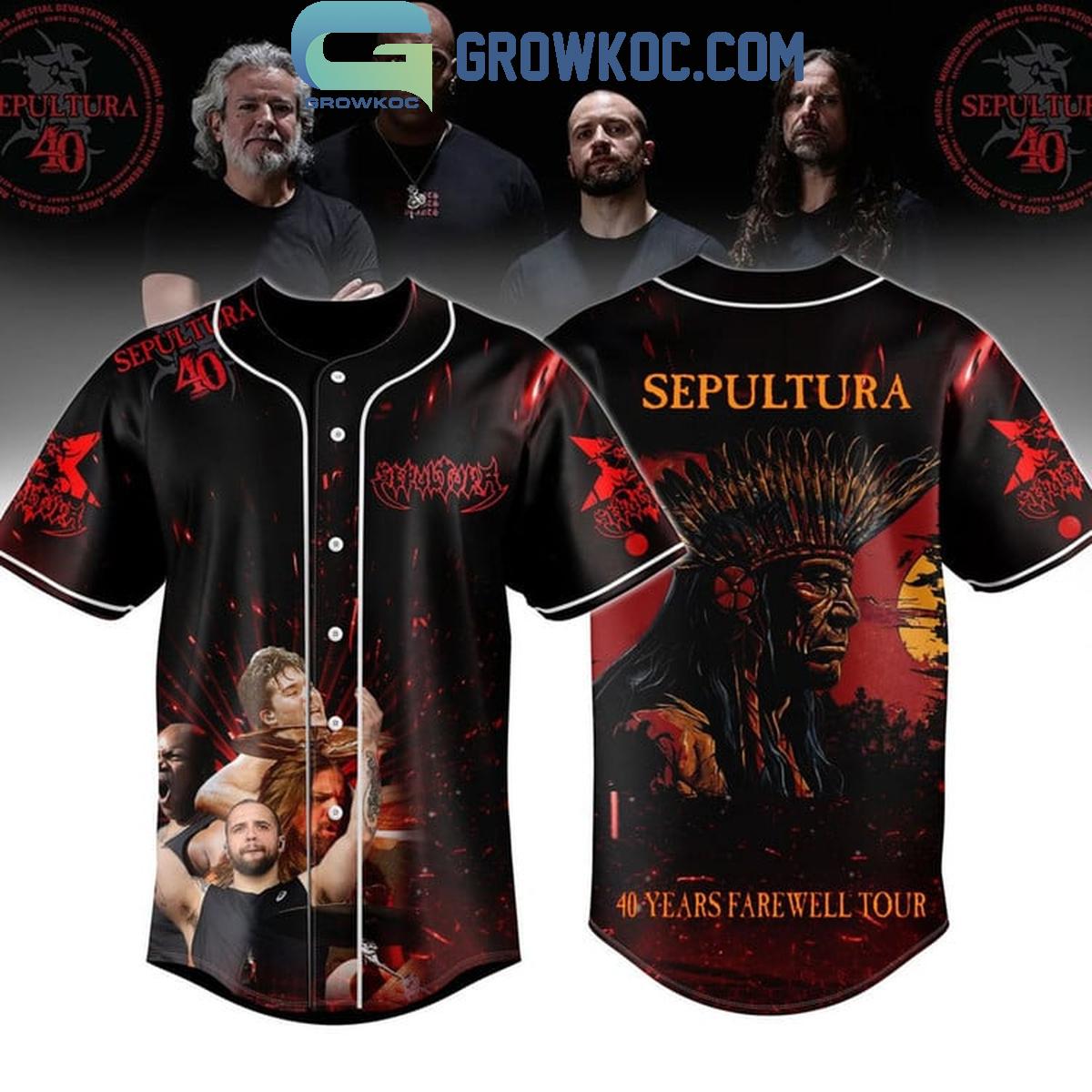 Sepultura 40 Years Farewell Tour 2024 Personalized Baseball Jersey Unisex T-shirt, Sweatshirt, Hoodie, Long Sleeve Tee - T-Shirt, Sweatshirt, Hoodie
