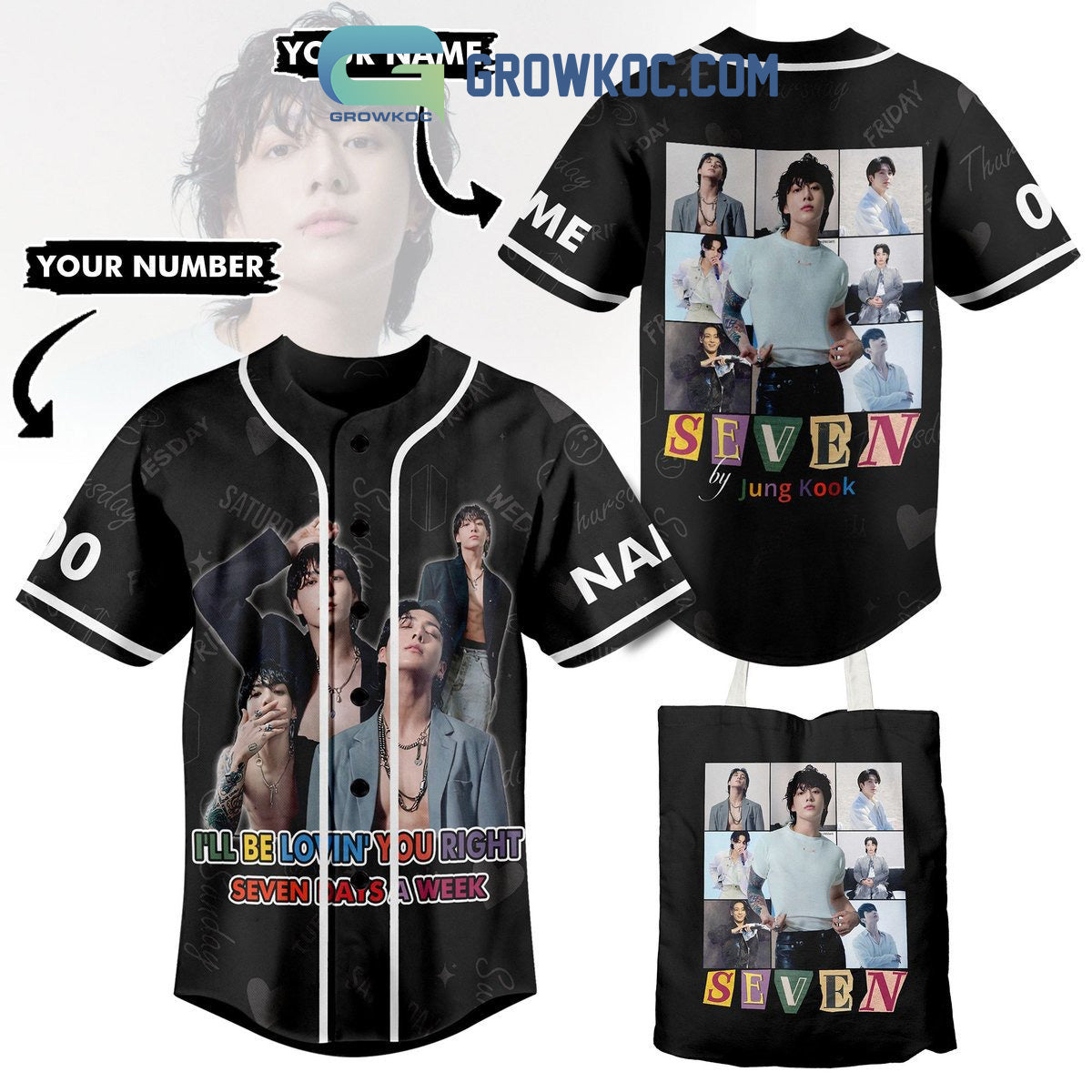 Seven By Jung Kook Ill Be Lovin You Right Seven Days A Week Personalized Baseball Jersey - T-Shirt, Sweatshirt, Hoodie