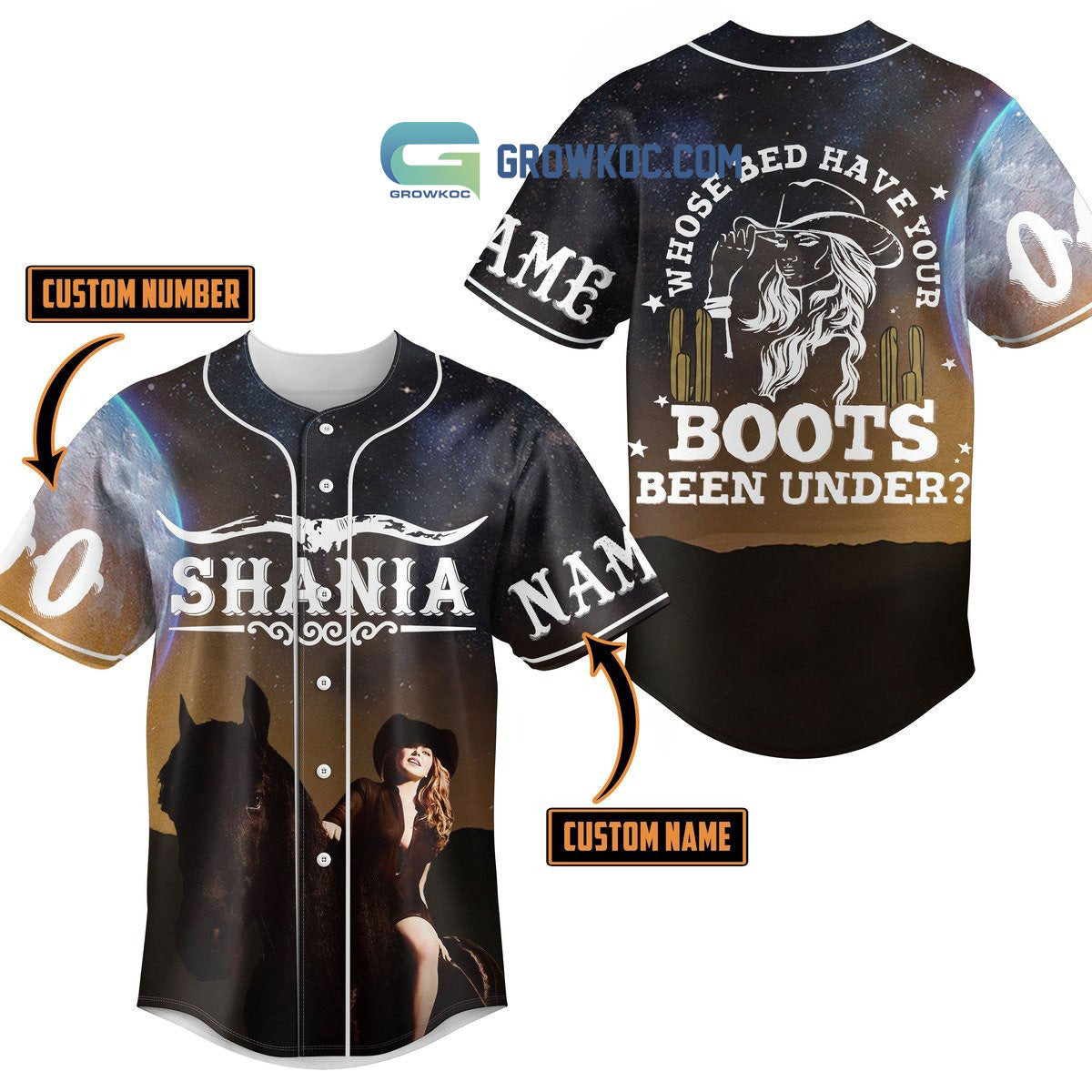 Shania Whose Bed Jave Your Boots Been Under Personalized Baseball Jersey Unisex T-shirt, Sweatshirt, Hoodie, Long Sleeve Tee - T-Shirt, Sweatshirt, Hoodie