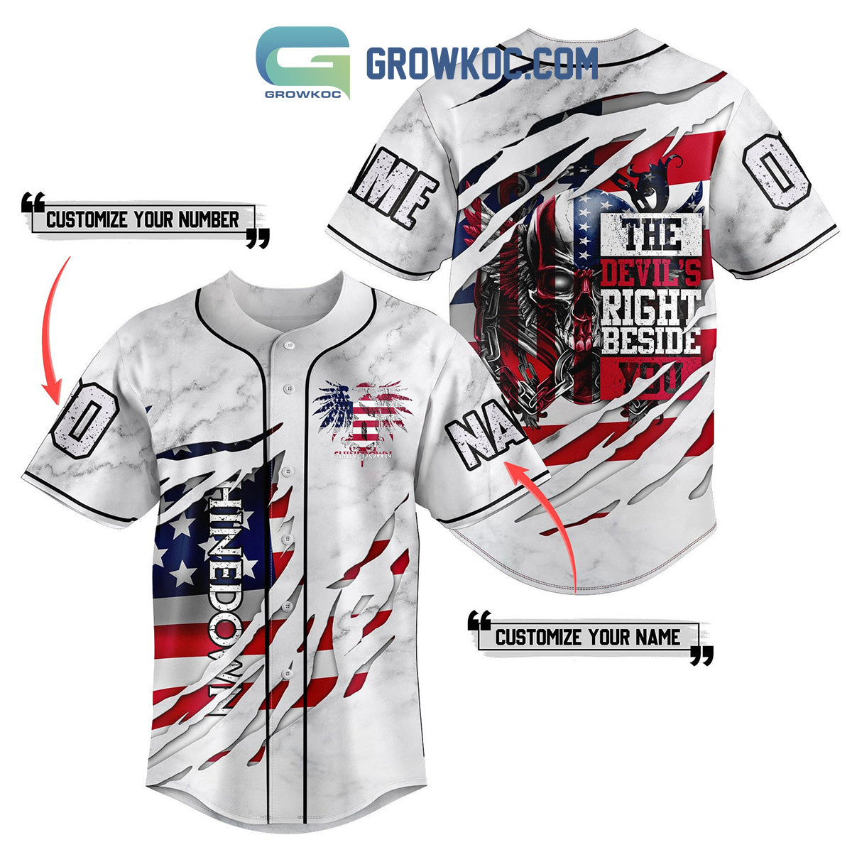 Shinedown The Devils Right Beside You White Personalized Baseball Jersey Unisex T-shirt, Sweatshirt, Hoodie, Long Sleeve Tee - T-Shirt, Sweatshirt, Hoodie