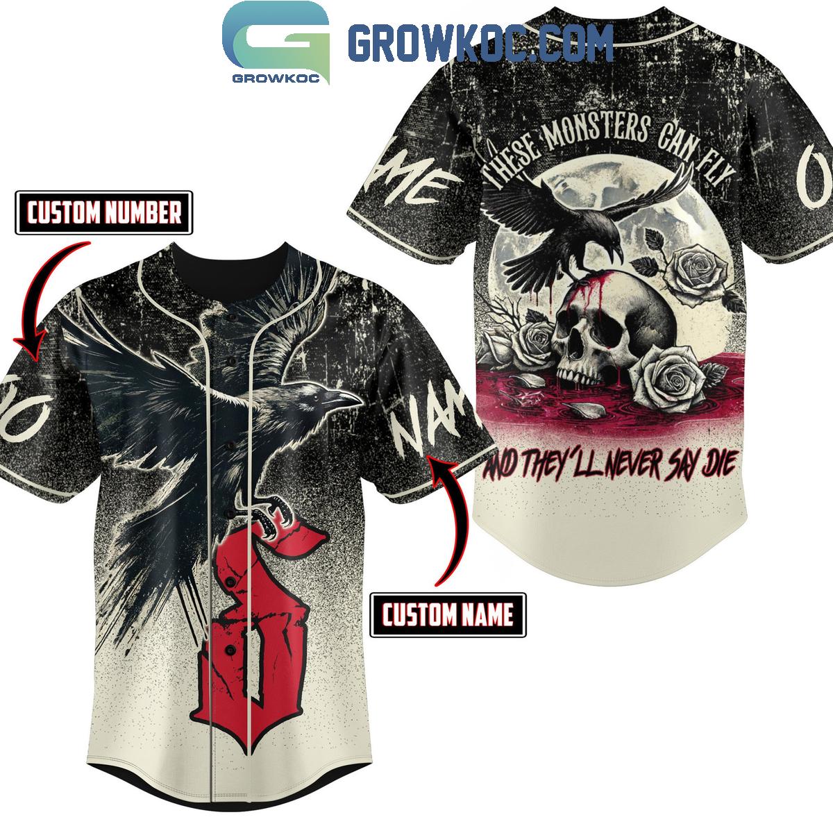 Shinedown These Monster Can Fly And Theyll Never Say Die Personalized Baseball Jersey Unisex T-shirt, Sweatshirt, Hoodie, Long Sleeve Tee - T-Shirt, Sweatshirt, Hoodie
