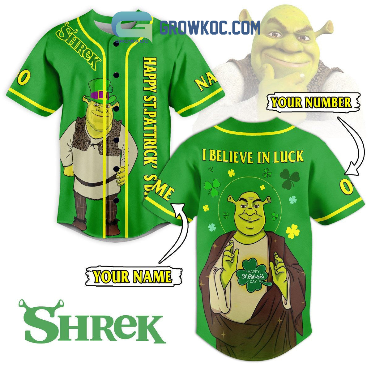 Shrek St. Patricks Day Fan Personalized Baseball Jersey Unisex T-shirt, Sweatshirt, Hoodie, Long Sleeve Tee - T-Shirt, Sweatshirt, Hoodie