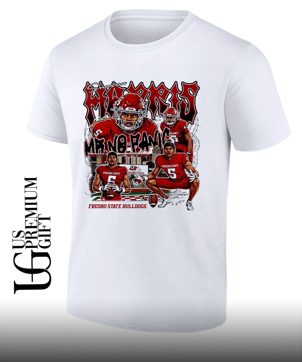 Simeon Harris Fresno State Bulldogs Mr No Panic graphic shirt Unisex T-shirt, Sweatshirt, Hoodie, Long Sleeve Tee - T-Shirt, Sweatshirt, Hoodie