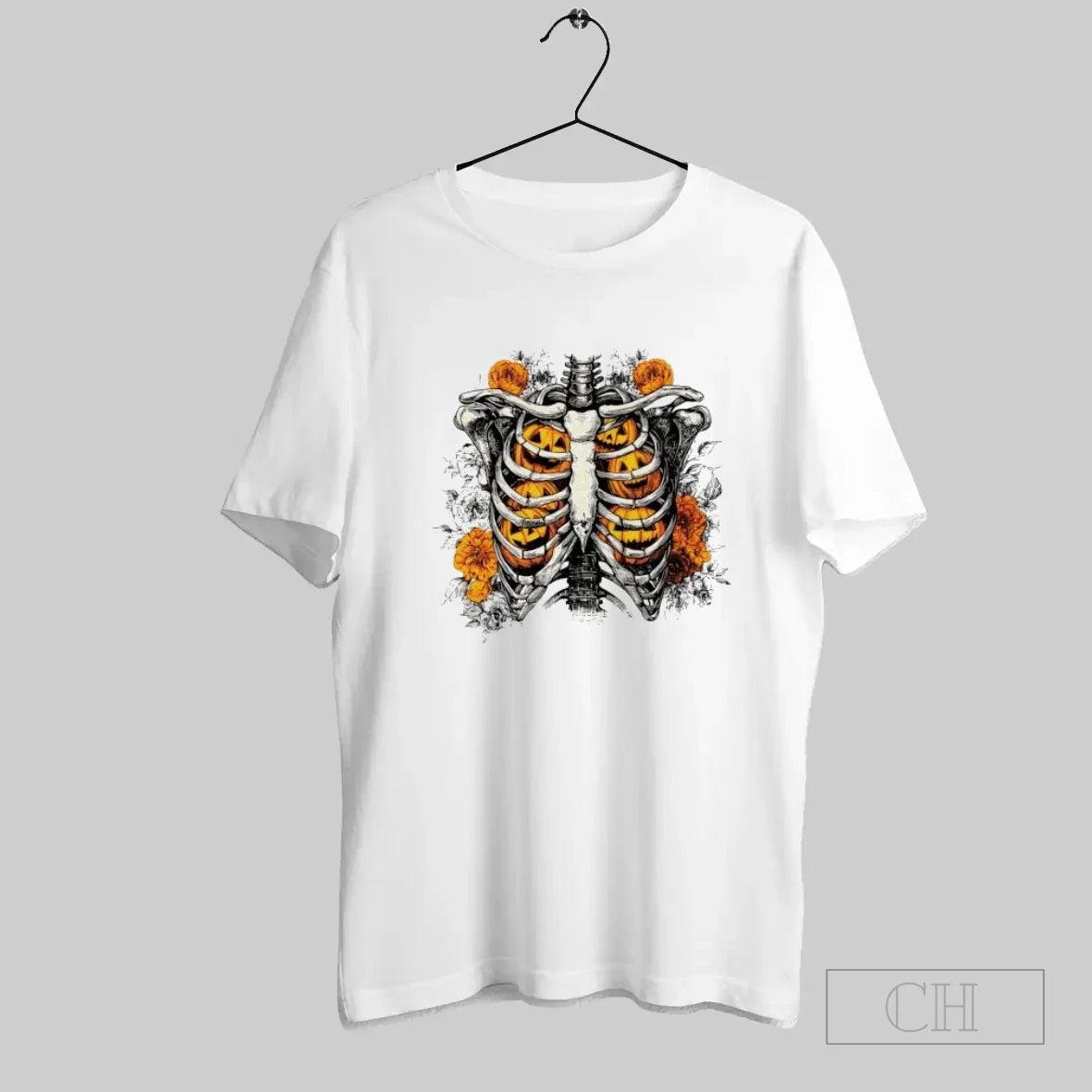 Skeleton Floral Ribcage Pumpkins Spooky Season Halloween T-Shirts, Hoodie, Sweatshirt - T-Shirt, Sweatshirt, Hoodie