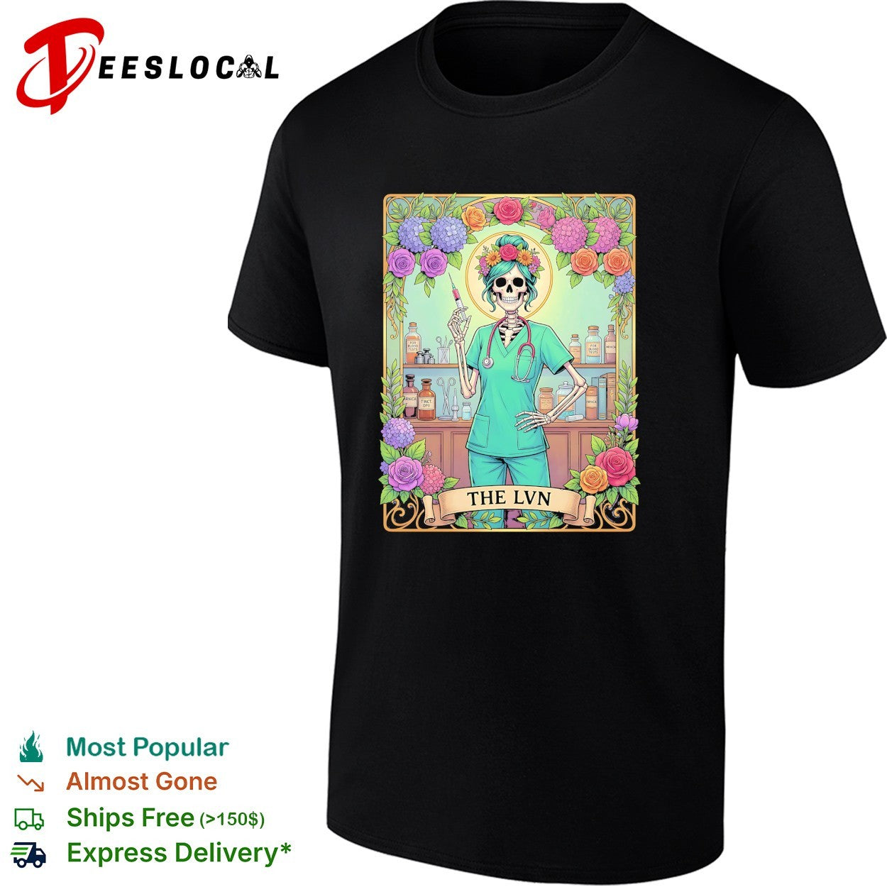 Skeleton nurse holding syringe The LVN shirt Unisex T-shirt, Sweatshirt, Hoodie, Long Sleeve Tee - T-Shirt, Sweatshirt, Hoodie