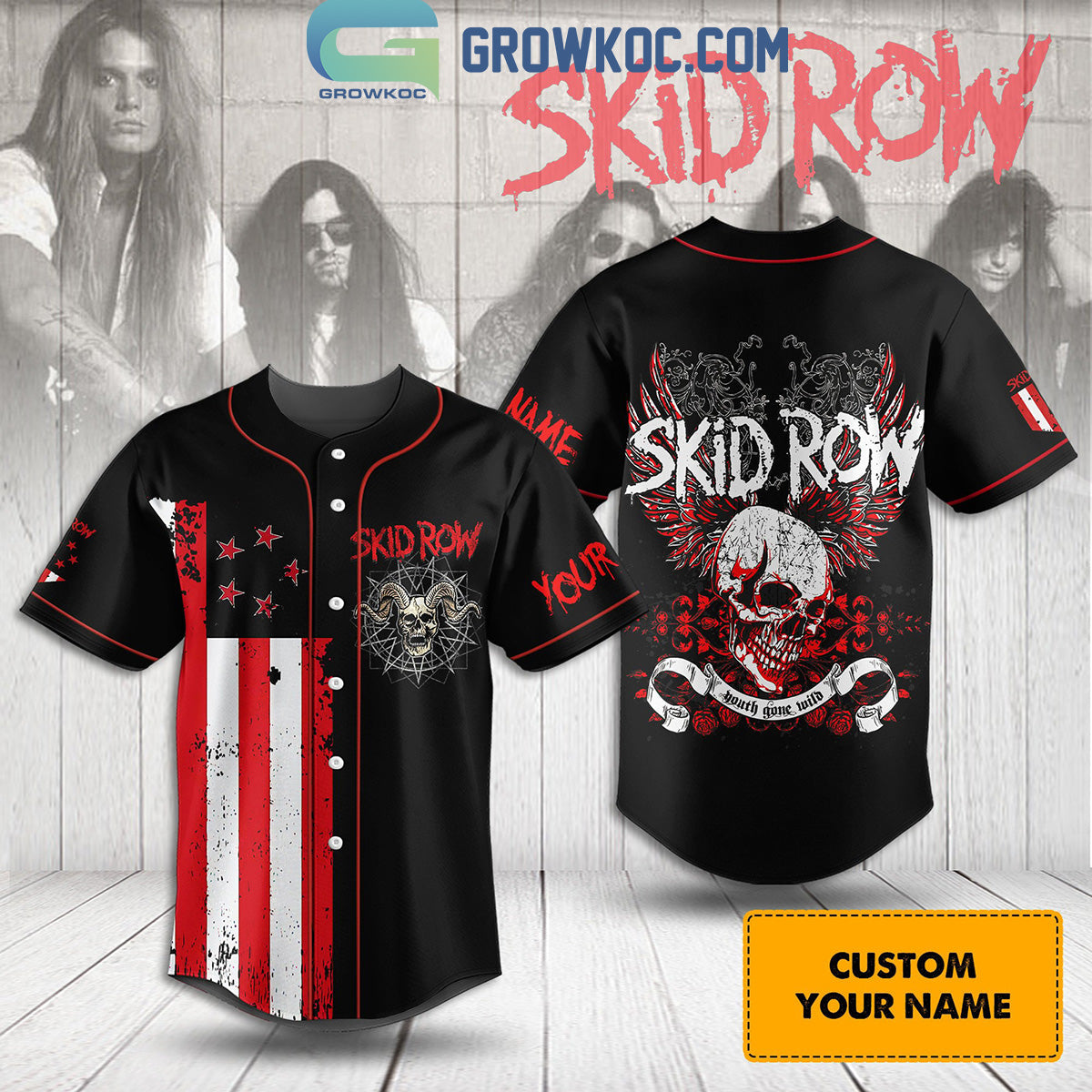 Skid Row Youth Gone Wild Personalized Baseball Jersey Unisex T-shirt, Sweatshirt, Hoodie, Long Sleeve Tee - T-Shirt, Sweatshirt, Hoodie