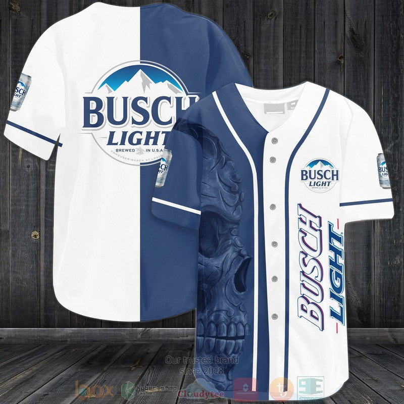 Skull Busch Light blue white Baseball shirt Unisex T-shirt, Sweatshirt, Hoodie, Long Sleeve Tee - T-Shirt, Sweatshirt, Hoodie