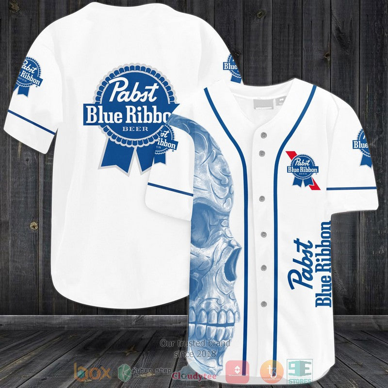 Skull Pabst Blue Ribbon Beer white blue Baseball shirt Unisex T-shirt, Sweatshirt, Hoodie, Long Sleeve Tee - T-Shirt, Sweatshirt, Hoodie
