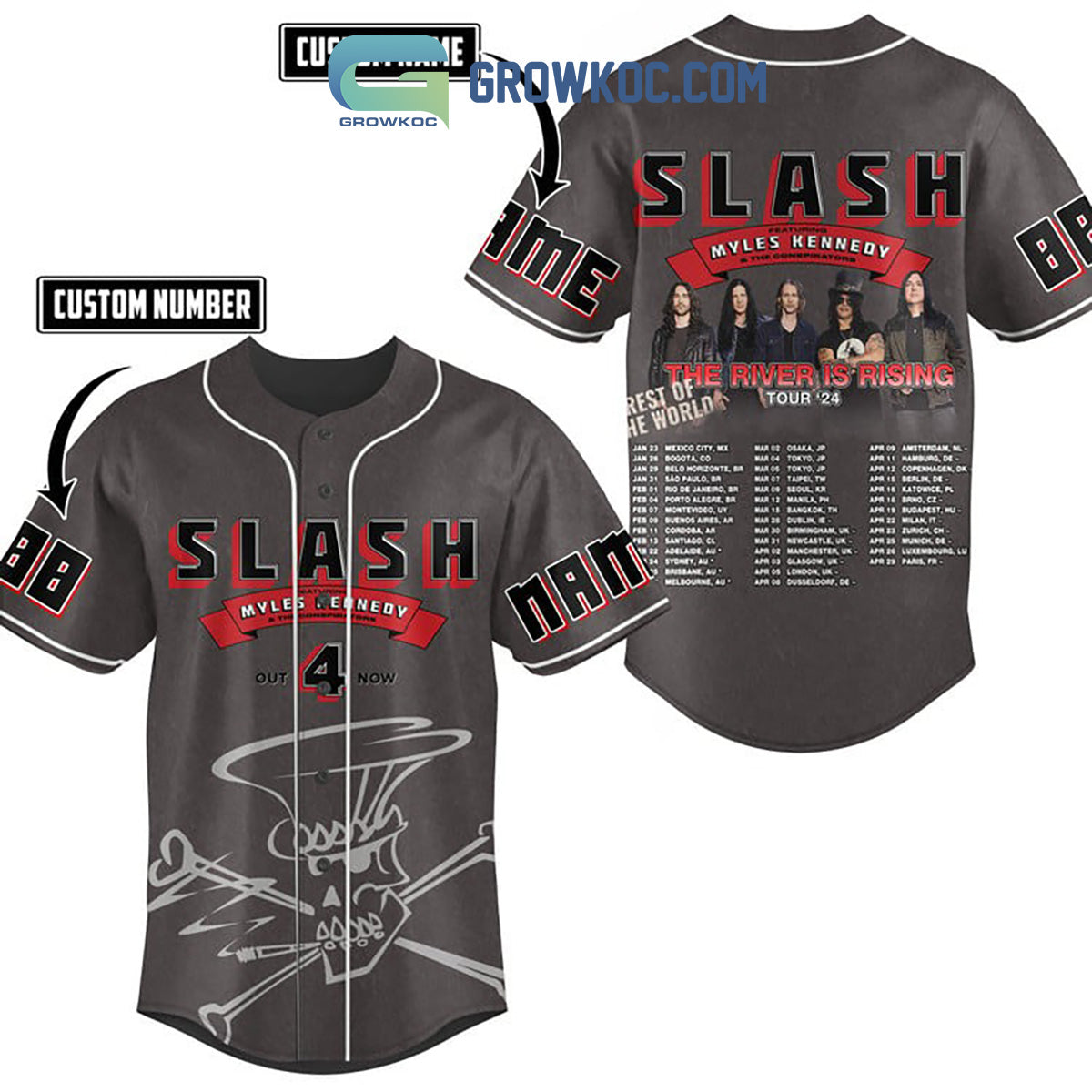 Slash Myles Kennedy The River Is Rising Tour 2024 Personalized Baseball Jersey Unisex T-shirt, Sweatshirt, Hoodie, Long Sleeve Tee - T-Shirt, Sweatshirt, Hoodie