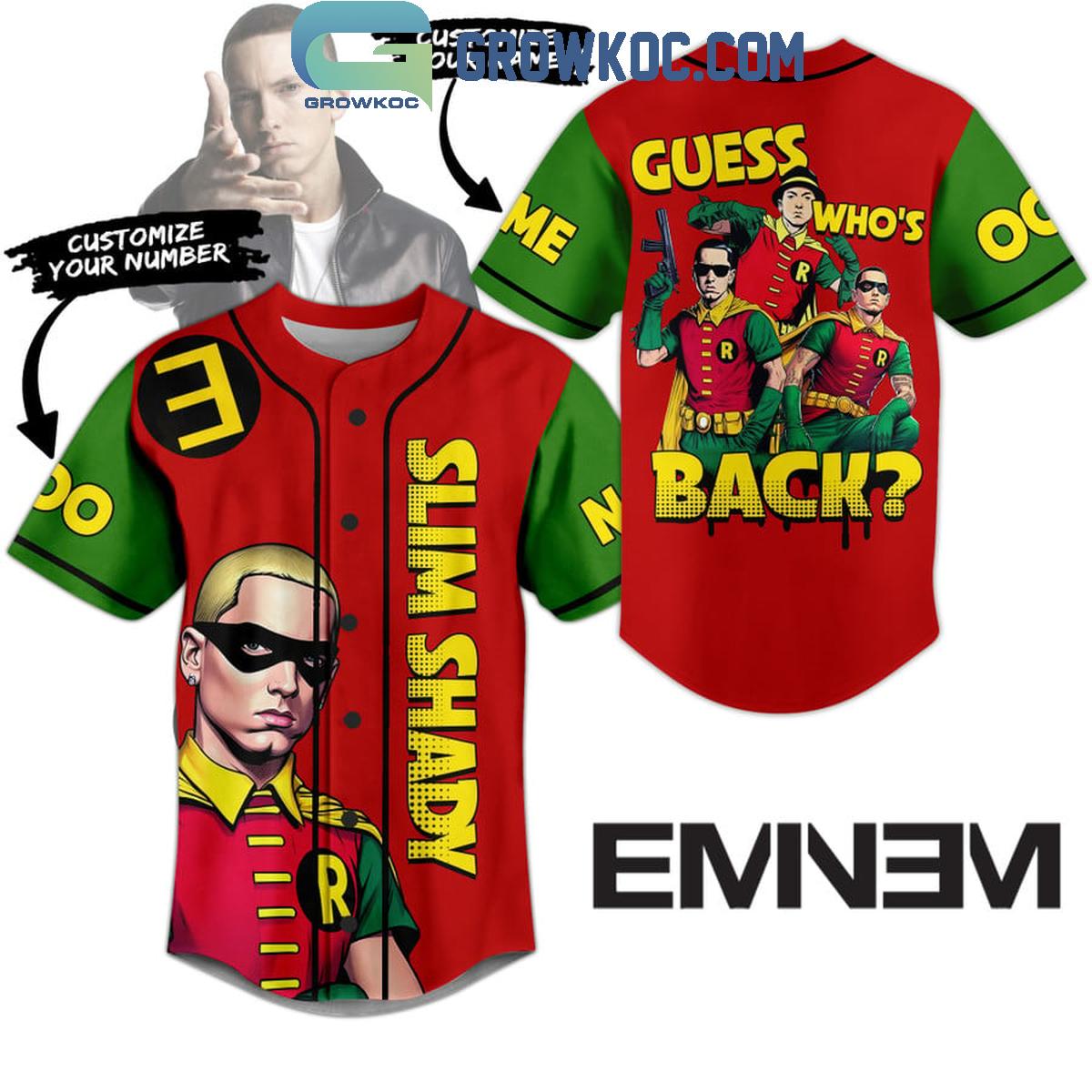 Slim Shady Guess Whos Back Ronin Eminem Personalized Baseball Jersey Unisex T-shirt, Sweatshirt, Hoodie, Long Sleeve Tee - T-Shirt, Sweatshirt, Hoodie