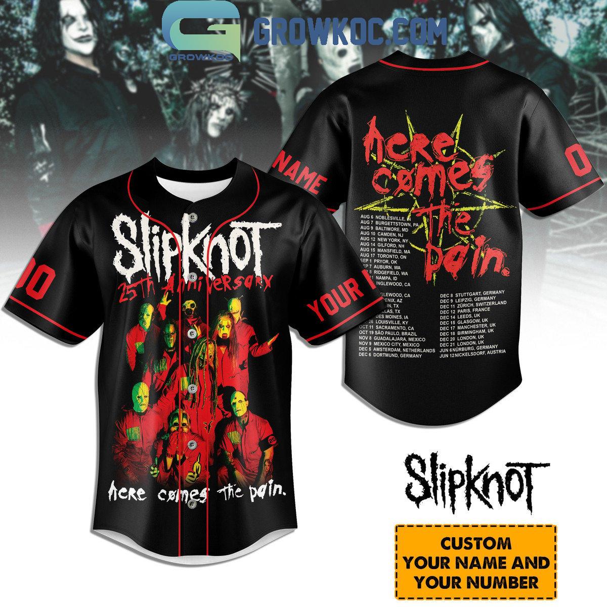Slipknot Here Cones The Pain 2024 Tour Fan Schedule Personalized Baseball Jersey Unisex T-shirt, Sweatshirt, Hoodie, Long Sleeve Tee - T-Shirt, Sweatshirt, Hoodie