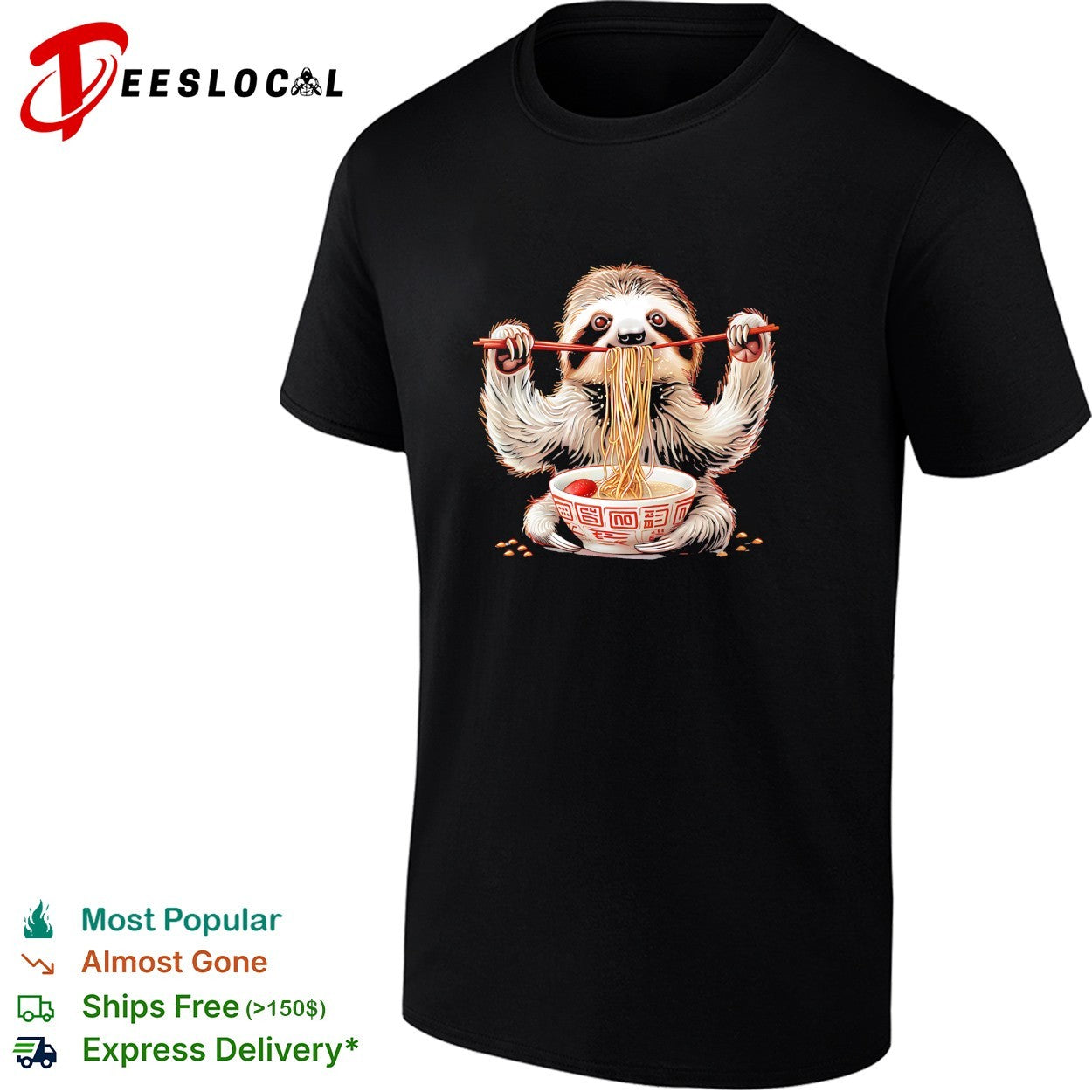 Sloth eating ramen noodles shirt Unisex T-shirt, Sweatshirt, Hoodie, Long Sleeve Tee - T-Shirt, Sweatshirt, Hoodie