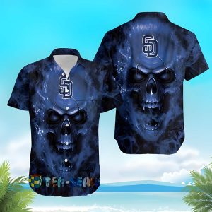 Smoky Skull MLB San Diego Padres Hawaiian Shirt Unisex T-shirt, Sweatshirt, Hoodie, Long Sleeve Tee - T-Shirt, Sweatshirt, Hoodie
