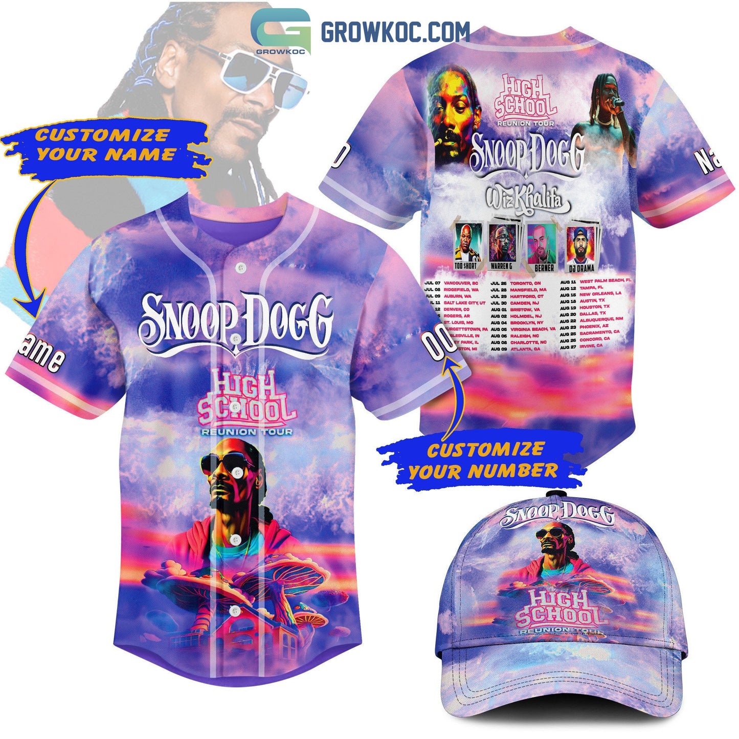 Snoop Dogg High School Reunion Tour Personalized Baseball Jersey Unisex T-shirt, Sweatshirt, Hoodie, Long Sleeve Tee - T-Shirt, Sweatshirt, Hoodie