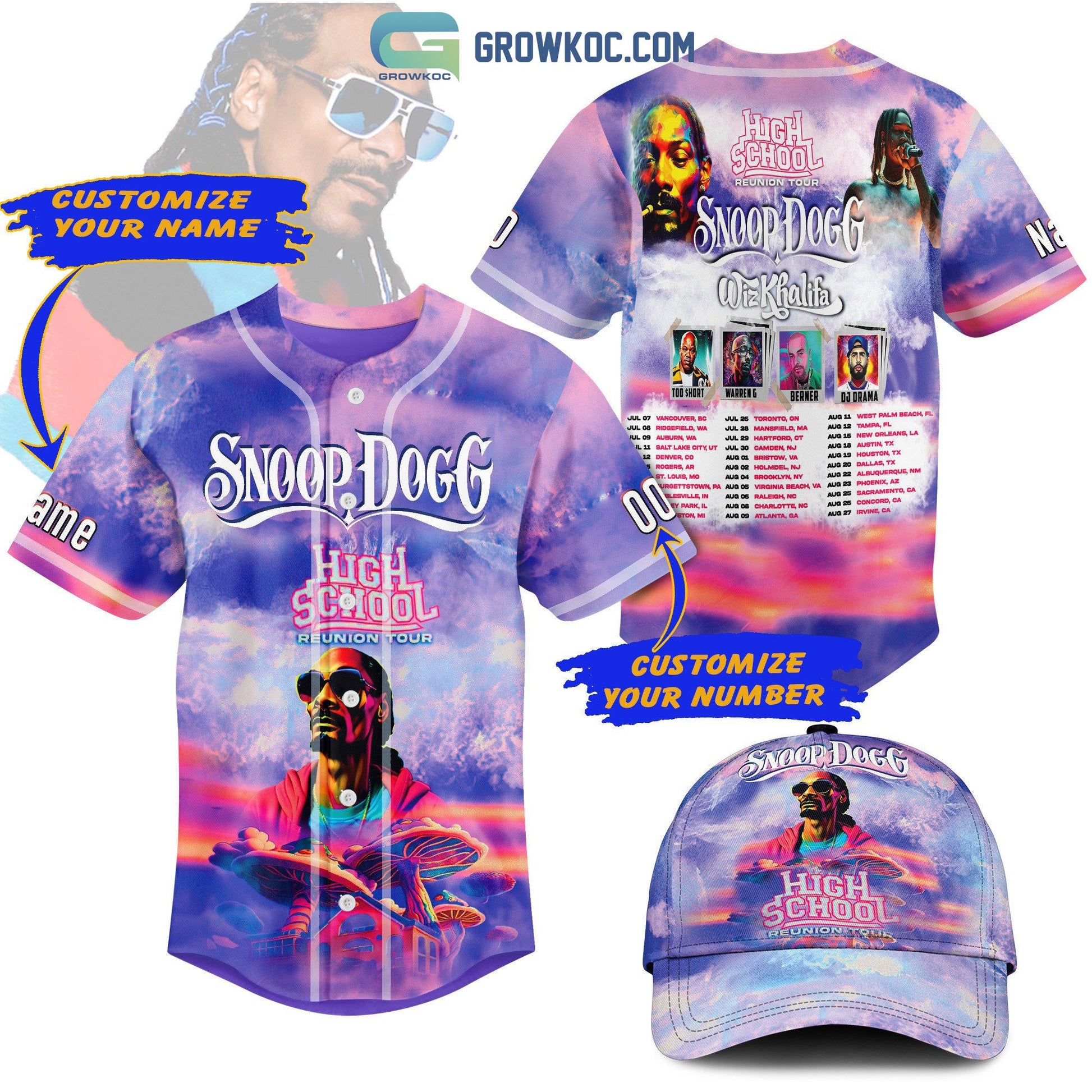 Snoop Dogg High School Reunion Tour Personalized Baseball Jersey Unisex T-shirt, Sweatshirt, Hoodie, Long Sleeve Tee - T-Shirt, Sweatshirt, Hoodie
