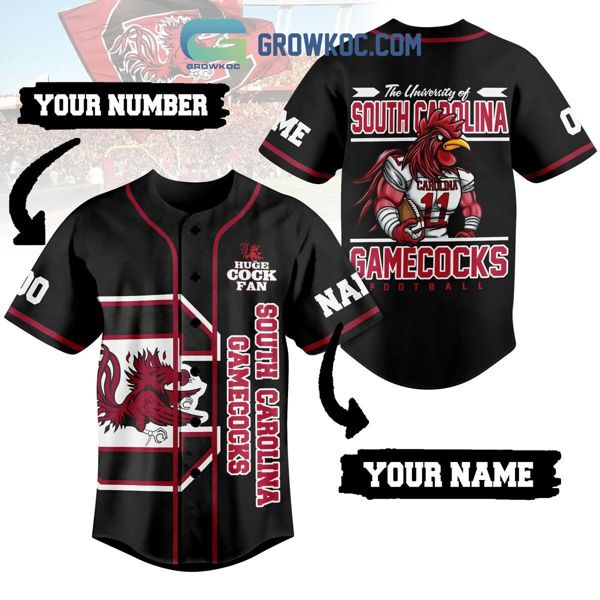 South Carolina Gamecocks Huge Cock Fan Personalized Baseball Jersey Unisex T-shirt, Sweatshirt, Hoodie, Long Sleeve Tee - T-Shirt, Sweatshirt, Hoodie