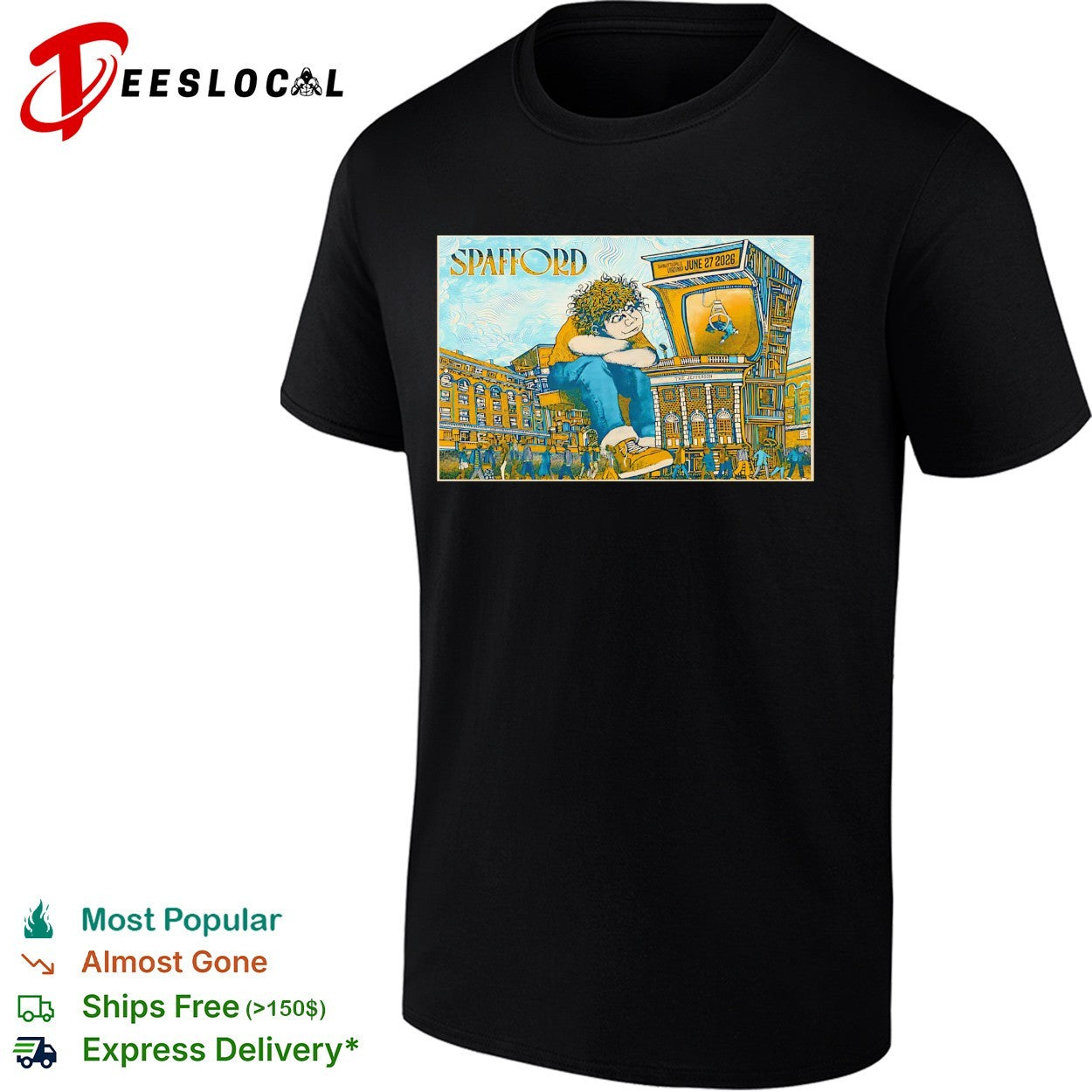 Spafford mascot sitting on amp poster shirt Unisex T-shirt, Sweatshirt, Hoodie, Long Sleeve Tee - T-Shirt, Sweatshirt, Hoodie