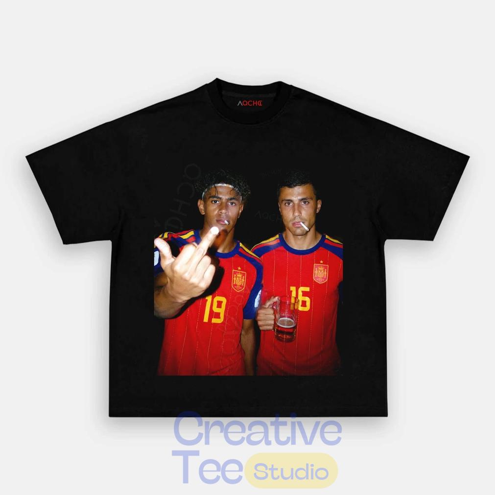 Spain Football Rodri x Lamal Drunk Middle Finger T-Shirt Unisex T-shirt, Sweatshirt, Hoodie, Long Sleeve Tee - T-Shirt, Sweatshirt, Hoodie