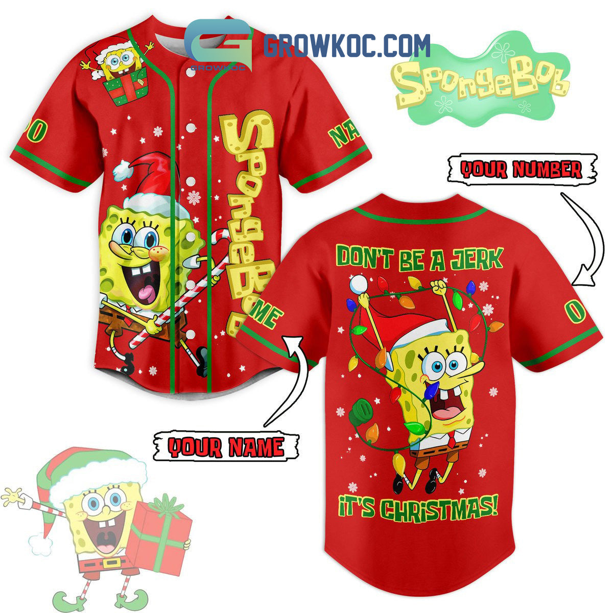 Spongebob Dont Be A Jerk Its Christmas Personalized Baseball Jersey Unisex T-shirt, Sweatshirt, Hoodie, Long Sleeve Tee - T-Shirt, Sweatshirt, Hoodie