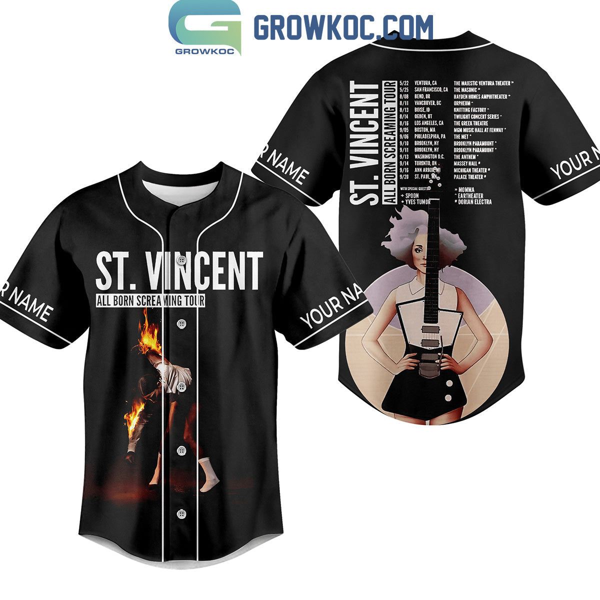 St. Vincent All Born Screaming Tour Personalized Baseball Jersey Unisex T-shirt, Sweatshirt, Hoodie, Long Sleeve Tee - T-Shirt, Sweatshirt, Hoodie