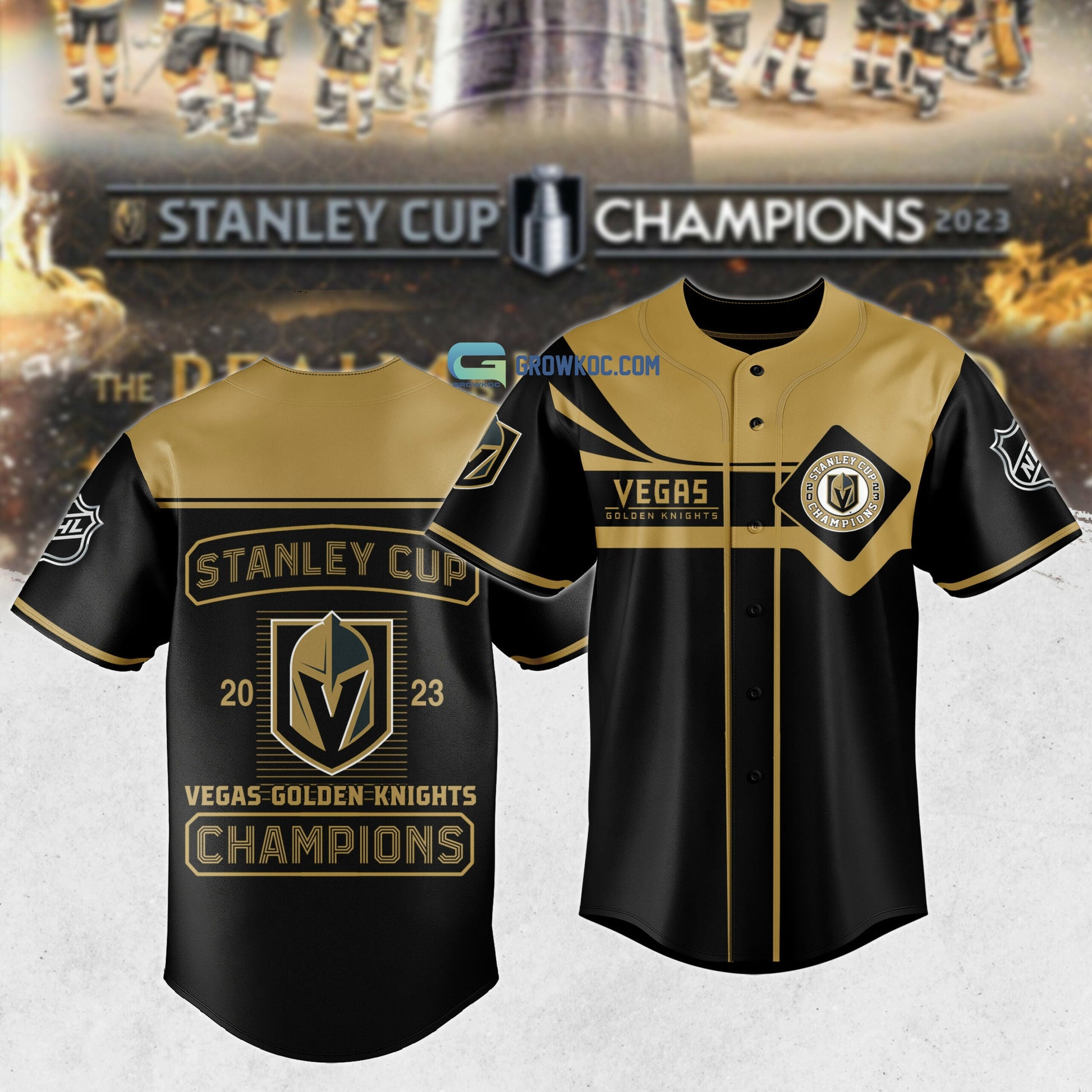 Stanley Cup 2023 Vegas Golden Knights Champions Black Gold Baseball Jersey Unisex T-shirt, Sweatshirt, Hoodie, Long Sleeve Tee - T-Shirt, Sweatshirt, Hoodie