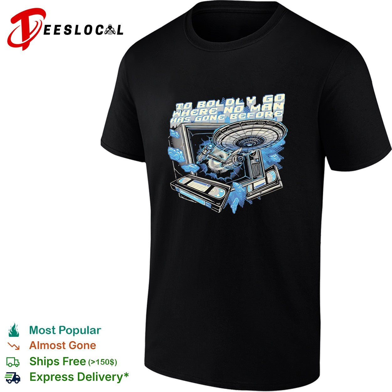 Star Enterprise ship bursting through TV to boldly go shirt Unisex T-shirt, Sweatshirt, Hoodie, Long Sleeve Tee - T-Shirt, Sweatshirt, Hoodie