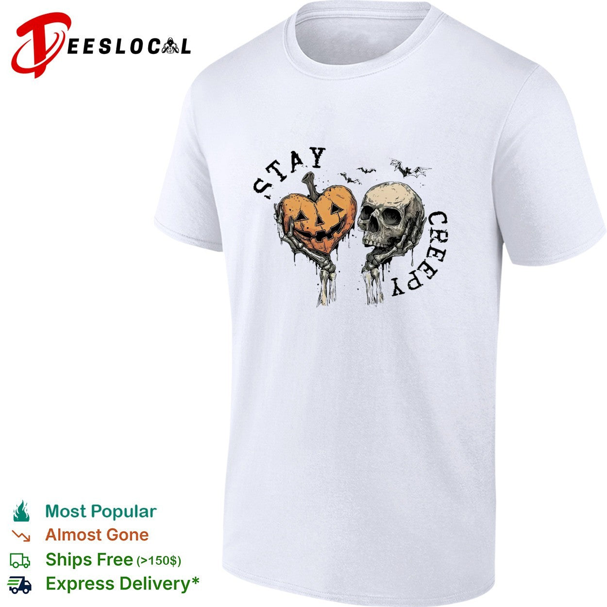 Stay creepy pumpkin skull shirt Unisex T-shirt, Sweatshirt, Hoodie, Long Sleeve Tee - T-Shirt, Sweatshirt, Hoodie
