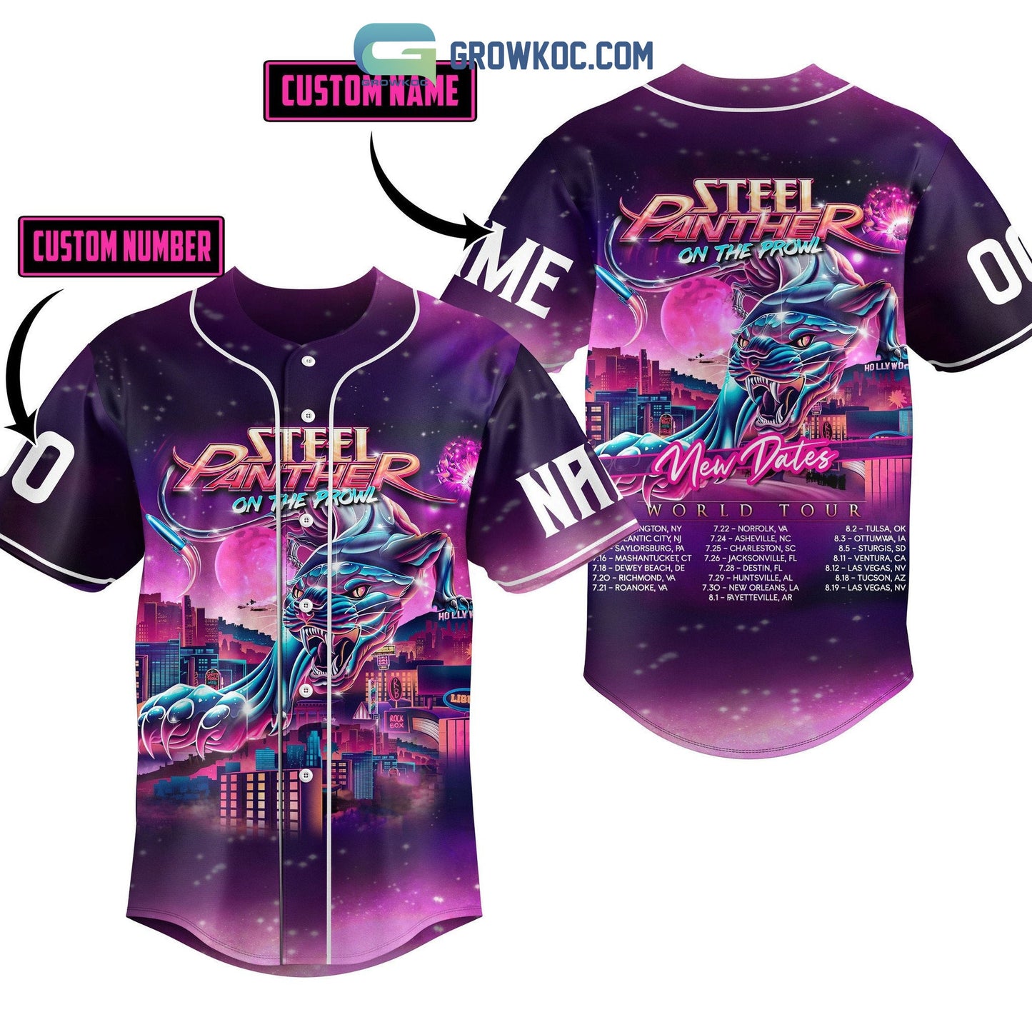 Steel Panther On The Prowl New Dates World Tour Personalized Baseball Jersey Unisex T-shirt, Sweatshirt, Hoodie, Long Sleeve Tee - T-Shirt, Sweatshirt, Hoodie