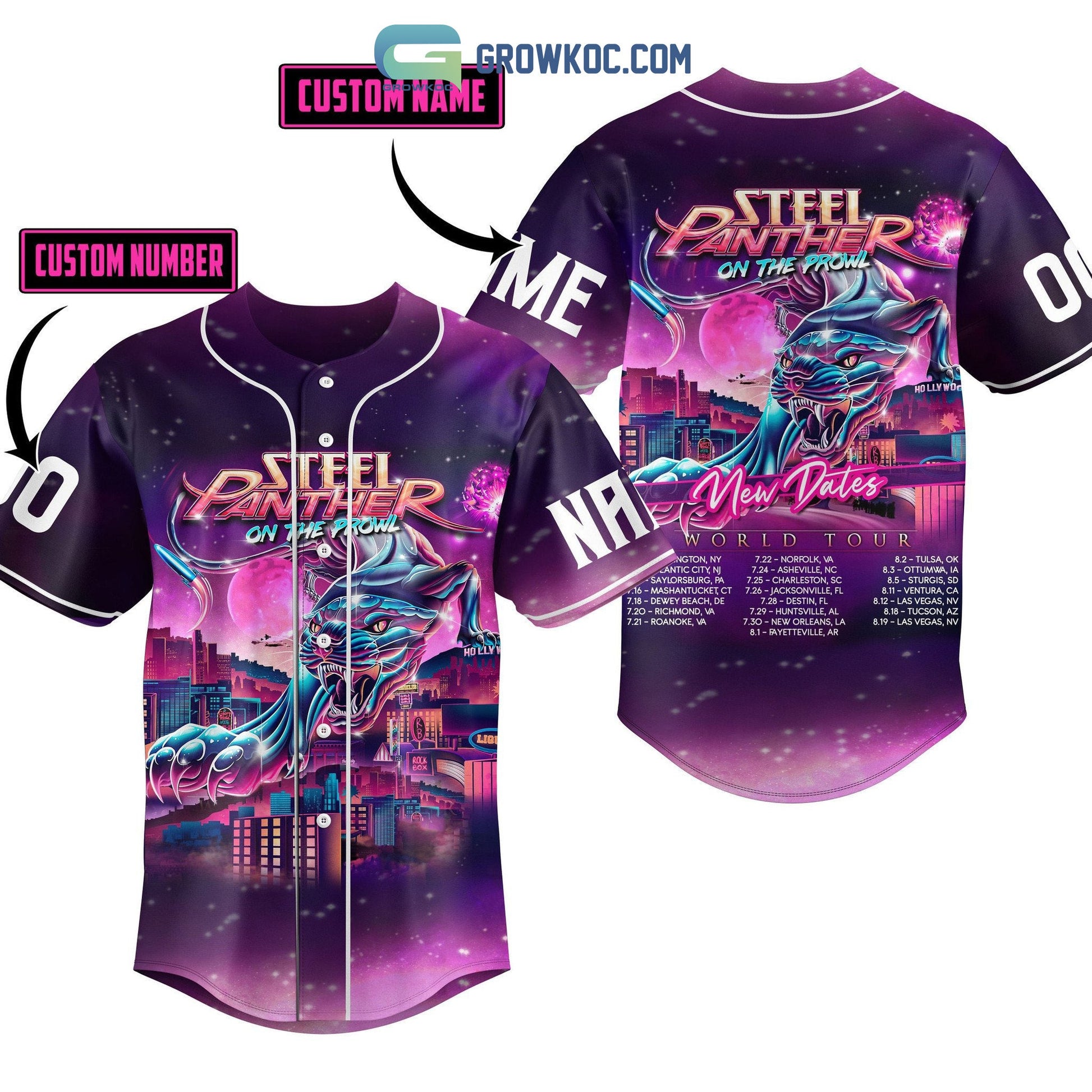 Steel Panther On The Prowl New Dates World Tour Personalized Baseball Jersey Unisex T-shirt, Sweatshirt, Hoodie, Long Sleeve Tee - T-Shirt, Sweatshirt, Hoodie