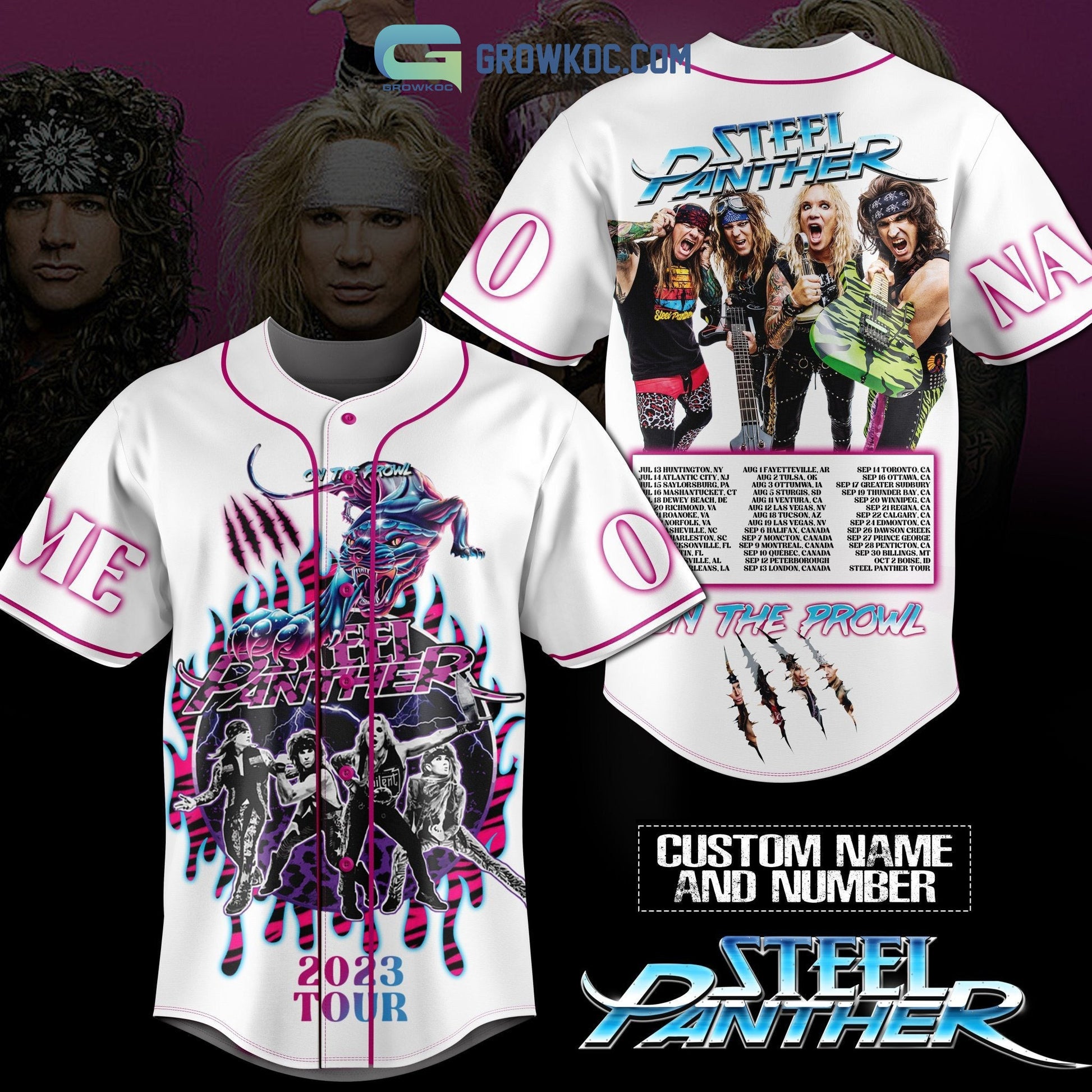 Steel Panther On The Prowl Tour 2023 White Design Personalized Baseball Jersey Unisex T-shirt, Sweatshirt, Hoodie, Long Sleeve Tee - T-Shirt, Sweatshirt, Hoodie