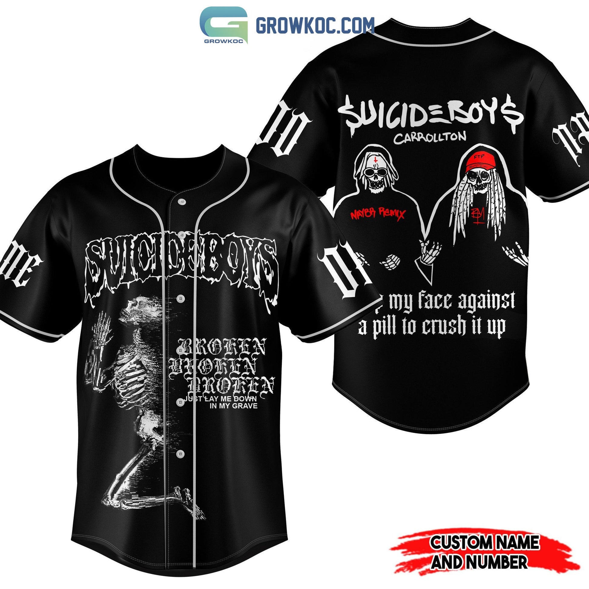 Suicideboys Carrollton Slap My Face Against A Pill To Crush It Up Personalized Baseball Jersey - T-Shirt, Sweatshirt, Hoodie