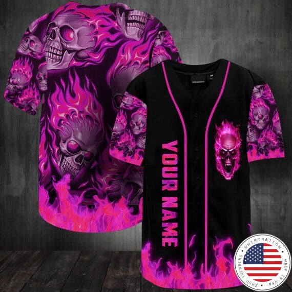 Sunny fire skull custom name baseball jersey shirt Unisex T-shirt, Sweatshirt, Hoodie, Long Sleeve Tee - T-Shirt, Sweatshirt, Hoodie