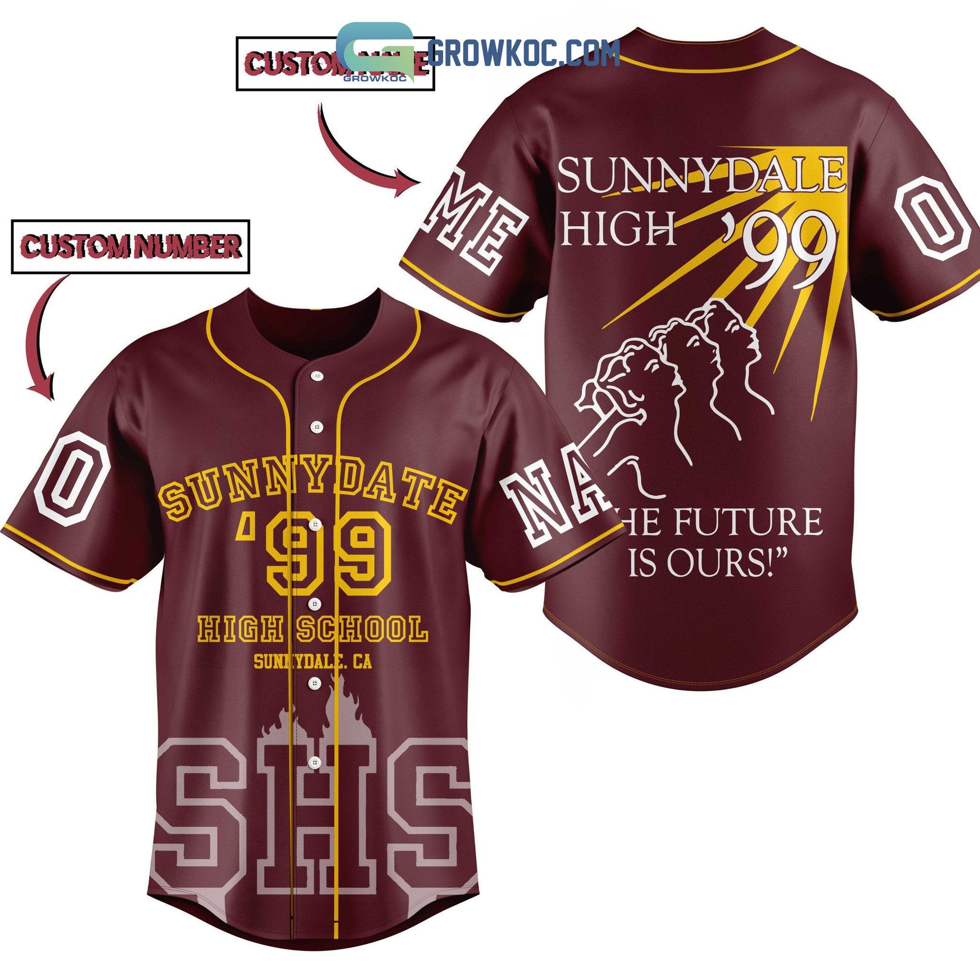 Sunnydale High School 99 The Future Is Ours Personalized Baseball Jersey Unisex T-shirt, Sweatshirt, Hoodie, Long Sleeve Tee - T-Shirt, Sweatshirt, Hoodie