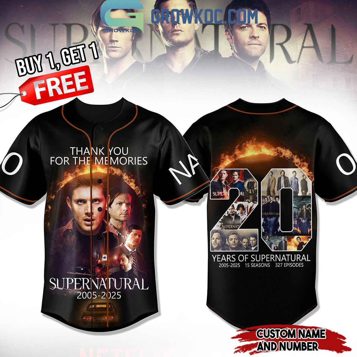 Supernatural 20 Years Of The Memories 2005 2025 Personalized Baseball Jersey Unisex T-shirt, Sweatshirt, Hoodie, Long Sleeve Tee - T-Shirt, Sweatshirt, Hoodie